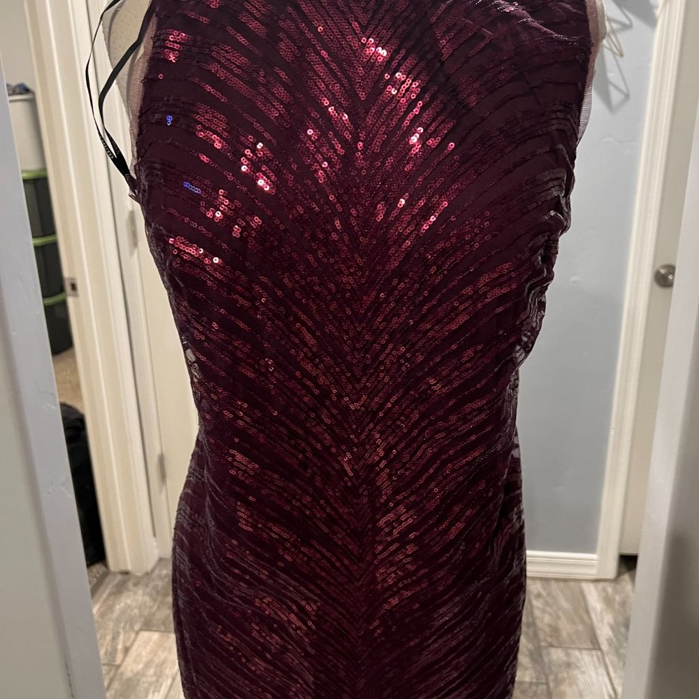 COPY - Vince Camuto Burgundy Sequin Cocktail Party Dress Size 14 Sleeveless Shi… - Picture 3 of 5